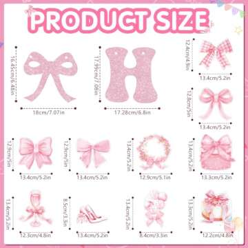 25 Pcs Pink Bow Birthday Party Decorations Glitter Happy Birthday Banner Pink Bow Hanging Swirls Bow...