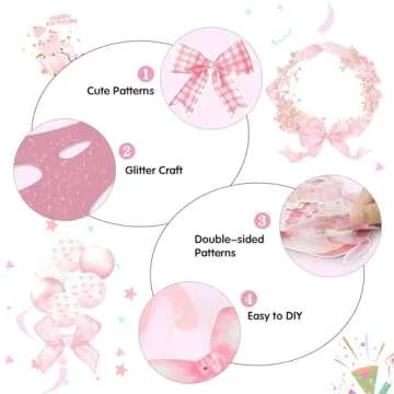 25 Pcs Pink Bow Birthday Party Decorations Glitter Happy Birthday Banner Pink Bow Hanging Swirls Bow Themed Party Decor for Baby Shower Girls Women Birthday Party Supplies