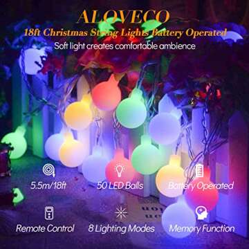 ALOVECO Battery Operated String Lights 18ft 50 LED Battery Powered String Lights with Remote 8 Modes...