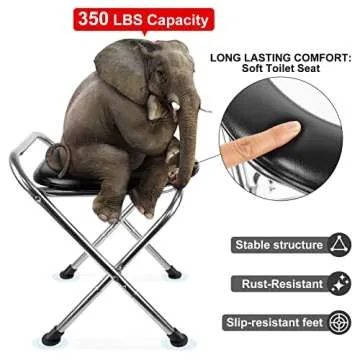 BLIKA Upgraded Portable Toilet for Camping, 350LBS Weight Capacity Portable Camping Toilet, Folding Toilet, Stainless Steel Portable Toilet with Soft Seat, Portable Toilet Travel Toilet Car Toilet