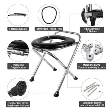 BLIKA Upgraded Portable Toilet for Camping, 350LBS Weight Capacity Portable Camping Toilet, Folding Toilet, Stainless Steel Portable Toilet with Soft Seat, Portable Toilet Travel Toilet Car Toilet