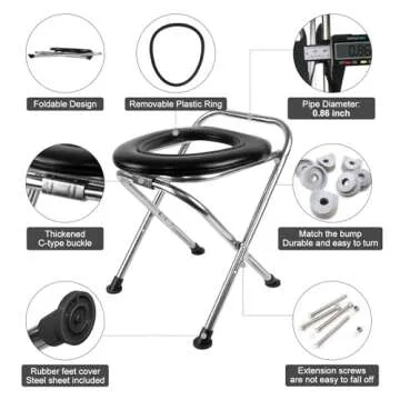 BLIKA Upgraded Portable Toilet for Camping, 350LBS Weight Capacity Portable Camping Toilet, Folding Toilet, Stainless Steel Portable Toilet with Soft Seat, Portable Toilet Travel Toilet Car Toilet