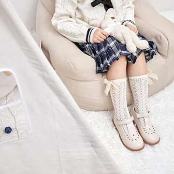 Toddler Little Girl Beige Mary Jane Dress Shoes - Ballet Flats for Flower Girl Party School Shoes（...