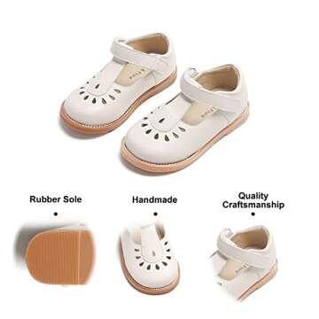 Toddler Little Girl Beige Mary Jane Dress Shoes - Ballet Flats for Flower Girl Party School Shoes（Beige,10 Toddler