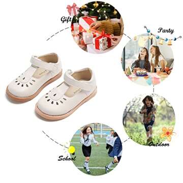 Toddler Little Girl Beige Mary Jane Dress Shoes - Ballet Flats for Flower Girl Party School Shoes（Beige,10 Toddler