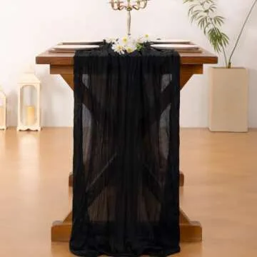 Socomi Black Cheesecloth Table Runner Boho Rustic Gauze Spring Easter 120 inch 10FT Cheese Cloth Runner for Wedding Party Baby Shower Birthday Home Decor