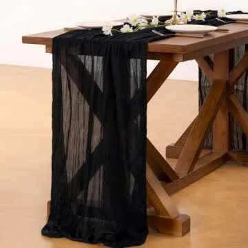 Socomi Black Cheesecloth Table Runner Boho Rustic Gauze Spring Easter 120 inch 10FT Cheese Cloth Runner for Wedding Party Baby Shower Birthday Home Decor