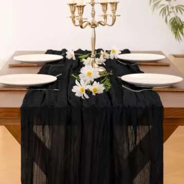 Socomi Black Cheesecloth Table Runner Boho Rustic Gauze Spring Easter 120 inch 10FT Cheese Cloth Runner for Wedding Party Baby Shower Birthday Home Decor