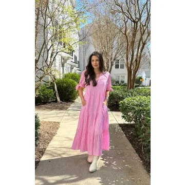 ECOWISH Women Casual Dress - V Neck Summer Midi Dress