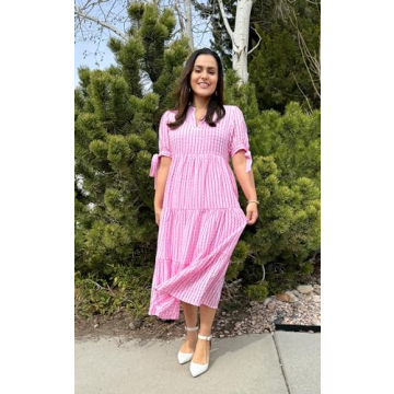 ECOWISH Women Casual Dress - V Neck Summer Midi Dress