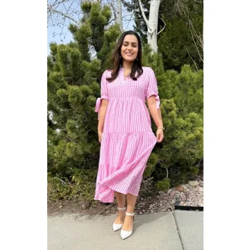 ECOWISH Women Casual Dress - V Neck Summer Midi Dress