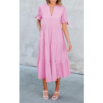 ECOWISH Women Casual Dress - V Neck Summer Midi Dress