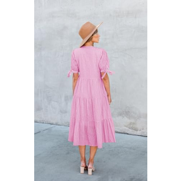 ECOWISH Women Casual Dress - V Neck Summer Midi Dress