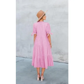 ECOWISH Women Casual Dress - V Neck Summer Midi Dress