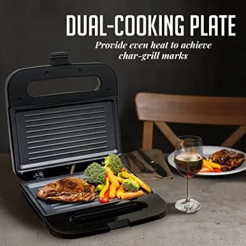 OVENTE Compact Electric Panini Press Grill in Black