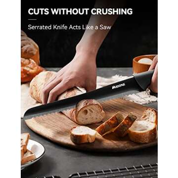 MIDONE Knife Set, 7 Pieces German Stainless Steel Kitchen Knife Set, with Sharpener & Acrylic Stand, Black