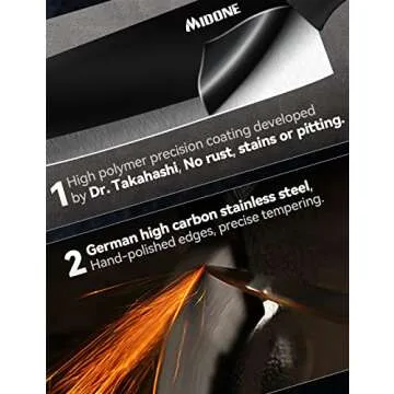 MIDONE Knife Set, 7 Pieces German Stainless Steel Kitchen Knife Set, with Sharpener & Acrylic Stand, Black