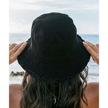 Womens-Sun-Hats Bucket-Hat Distressed Sun-Protection Washed-Cotton - Summer Wide Brim Beach Cap(Size:S-M)