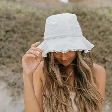 Womens-Sun-Hats Bucket-Hat Distressed Sun-Protection Washed-Cotton - Summer Wide Brim Beach Cap(Size:S-M)