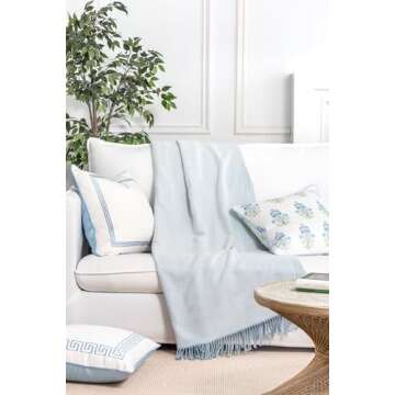 Premium Coastal Throw Blanket for Sofa & Patio - Baby Blue
