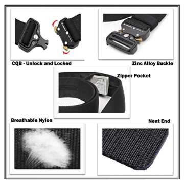 Tactical Style Travel Money Belts - Hidden Pocket Concealed Zipper Nylon Belt for Man Waist Below 42 Inches Included EDC Paracord Keychain 2 Items in Pack - Black