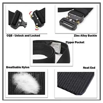 Tactical Style Travel Money Belts - Hidden Pocket Concealed Zipper Nylon Belt for Man Waist Below 42 Inches Included EDC Paracord Keychain 2 Items in Pack - Black