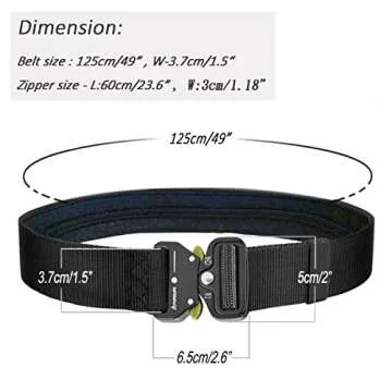 Tactical Style Travel Money Belts - Hidden Pocket Concealed Zipper Nylon Belt for Man Waist Below 42 Inches Included EDC Paracord Keychain 2 Items in Pack - Black