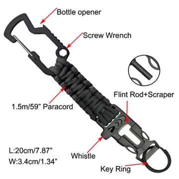 Tactical Style Travel Money Belts - Hidden Pocket Concealed Zipper Nylon Belt for Man Waist Below 42 Inches Included EDC Paracord Keychain 2 Items in Pack - Black