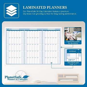 36" x 24" Sky Blue Vertical 90-Day Task, Goals and Objective Erasable Calendar - Large Wall Planner for Home, Office, School - Ideal for Scheduling, Budget Organization - Complete with fine tip dry-erase marker and eraser