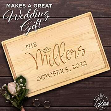Personalized Gifts for Couples - Custom Engraved 12x8.25" Maple Cutting Board - 6 Designs - Wood Wedding Gifts with Initials - Handmade Wooden Charcuterie Boards by On The Rox