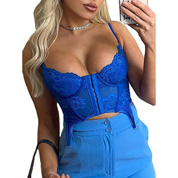 Y2k Lace Corset Top Sexy Spaghetti Straps Lace Mesh Bustier Tops for Women Fashion Y2K Aesthetic Clu...