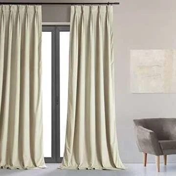 HPD Half Price Drapes Velvet Blackout Curtains/Drapes - 120 Inches Long 1 Panel Blackout Curtain Signature Pleated for Living Room & Bedroom - 25W X 120L, Off White