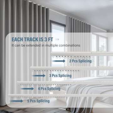 Hoeflife Curtain Track Ceiling Mount heavy duty sliding Curtains Tracks rails Rod System Room Divider with clips 3-6ft White