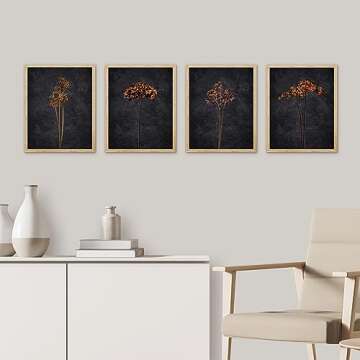 SIGNWIN Framed Moody Floral Print Dark Orange Wall Art, Set of 4 Wildflower Still Life Wall Decor Prints, Minimalism Wall Décor for Living Room, Bedroom - 12"x16" Natural