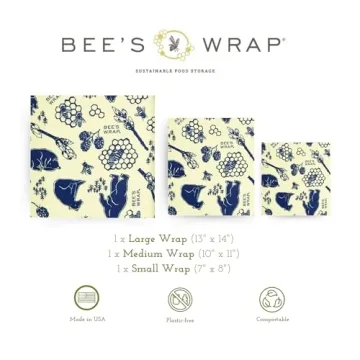 Bee's Wrap Reusable Beeswax Food Wraps Made in the USA, Eco Friendly Beeswax Wraps for Food, Sustainable Food Storage Containers, Organic Cotton Food Wraps, Assorted 3 Pack (S, M, L), Bees + Bears