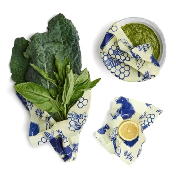 Bee's Wrap Reusable Beeswax Food Wraps Made in the USA, Eco Friendly Beeswax Wraps for Food, Sustainable Food Storage Containers, Organic Cotton Food Wraps, Assorted 3 Pack (S, M, L), Bees + Bears