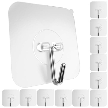 GLUIT Adhesive Wall Hooks for Hanging Heavy Duty 22 lbs Hooks for Walls No Damage, Towel Sticky Clea...