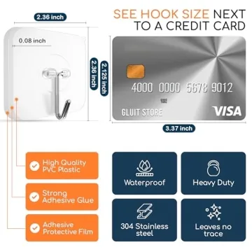 GLUIT Adhesive Wall Hooks Heavy Duty 22lbs Clear 12 Pack