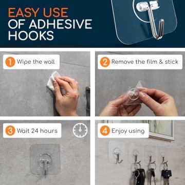 GLUIT Adhesive Wall Hooks Heavy Duty 22lbs Clear 12 Pack