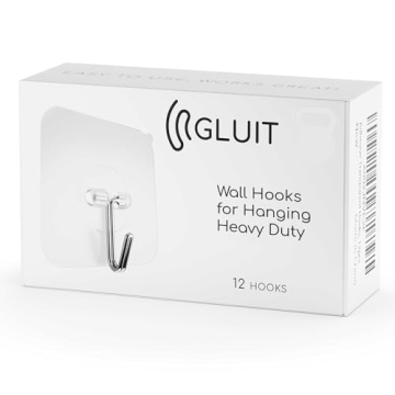GLUIT Adhesive Wall Hooks Heavy Duty 22lbs Clear 12 Pack