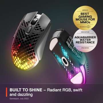 SteelSeries Aerox 9 Wireless - Holey RGB Gaming Mouse - Ultra-lightweight Water Resistant Design - 1...
