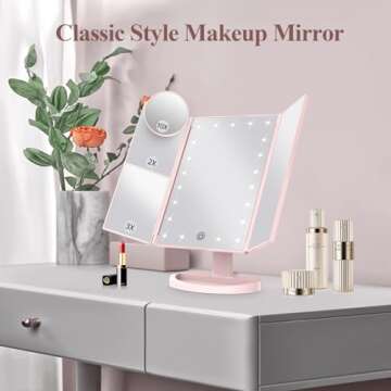 HUONUL Makeup Mirror Vanity Mirror with Lights, 2X 3X 10X Magnification, Lighted Makeup Mirror, Touc...