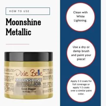 Dixie Belle Moonshine Metallics | Gold Digger (16oz) | Water-Based Shiny Chalk Mineral Paint | Metallic DIY Furniture Paint