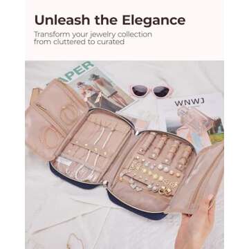 BAGSMART Jewelry Organizer Bag Travel Jewelry Storage Cases for Necklace, Earrings, Rings, Bracelet, Blue