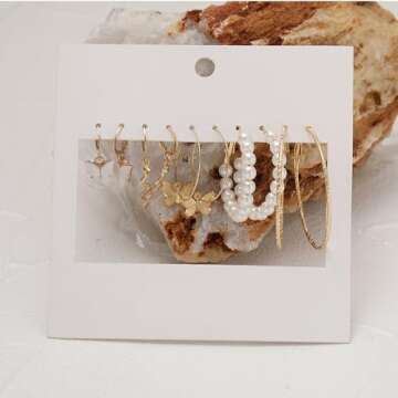 CONGYING 34 PCS Gold Color Jewelry Set with 3 PCS Necklace, 10 PCS Bracelet, 12PCS Ear Cuffs Earring, 9 Pcs Knuckle Rings For Women Valentine Anniversary