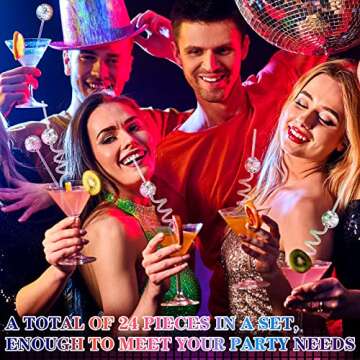 Ferraycle 24 Pcs Disco Ball Straws and Disco Ball Stirrers 70s Disco Party Supplies Mirror Disco Dec...