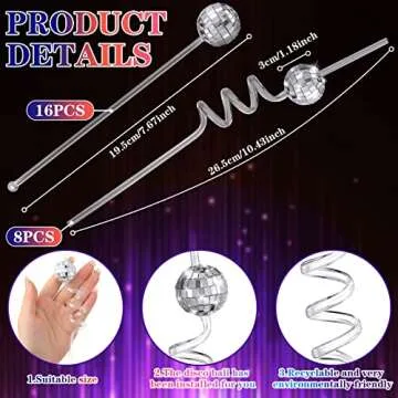 Ferraycle 24 Pcs Disco Ball Straws and Disco Ball Stirrers 70s Disco Party Supplies Mirror Disco Decorative Straws for Disco Ball Party Decorations Bar Karaoke Birthday Wedding Christmas Decoration