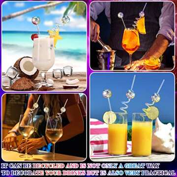 Ferraycle 24 Pcs Disco Ball Straws and Disco Ball Stirrers 70s Disco Party Supplies Mirror Disco Decorative Straws for Disco Ball Party Decorations Bar Karaoke Birthday Wedding Christmas Decoration