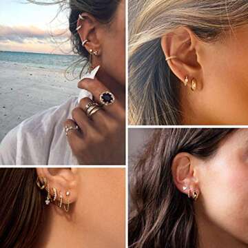 5 Pairs Gold Silver Huggies Hoop Earrings Set for Women, Small Dangle Chain Hoop Earrings Jewelry