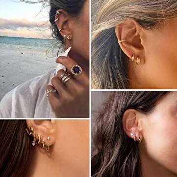 Elegant 5 Pairs Gold Silver Huggies Hoop Earrings Set